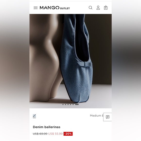 MANGO denim ballerina flats size 38 NWOT - Picture 2 of 3